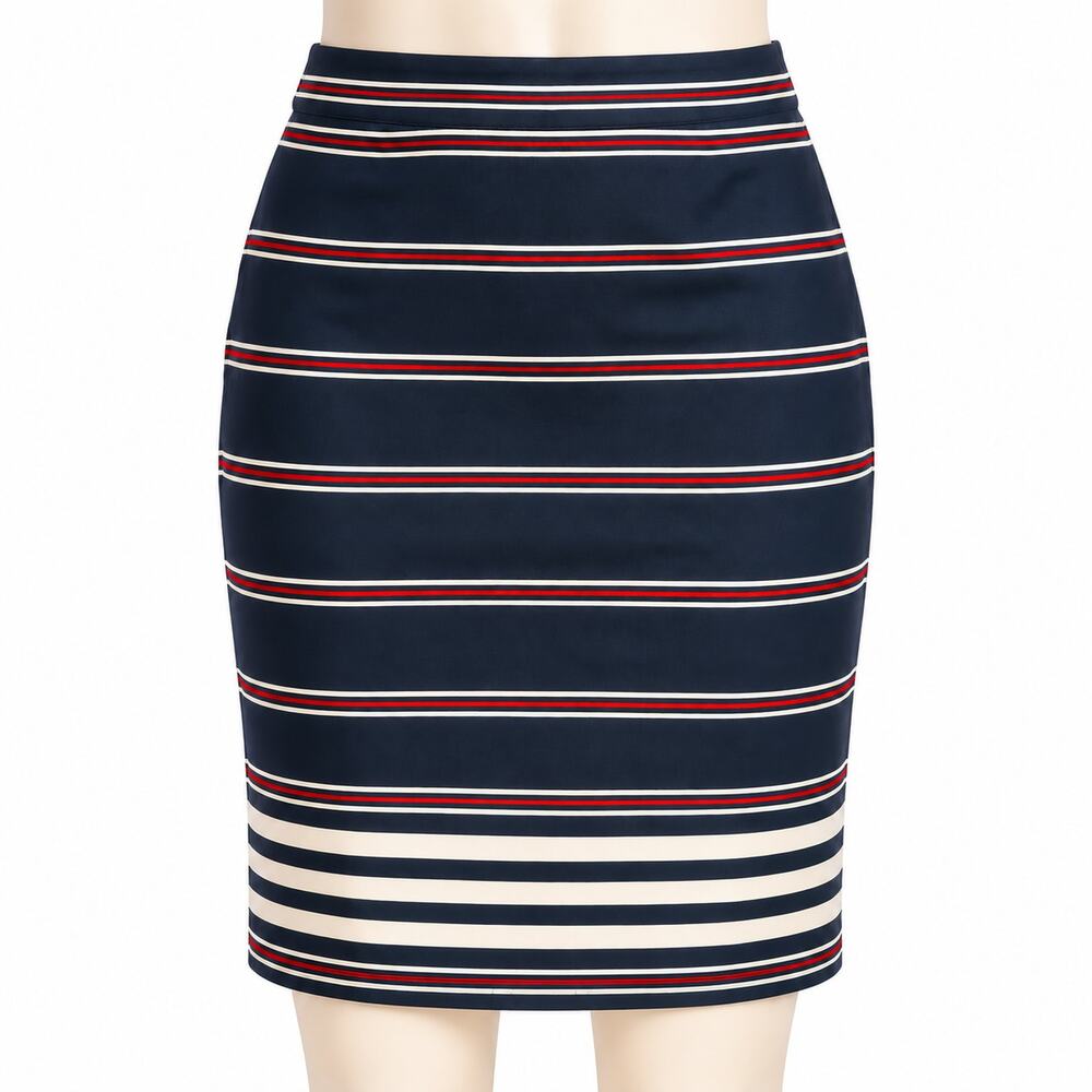 J.Crew The Pencil Skirt Navy Red White Striped Women's Size 8 Cotton Stretch